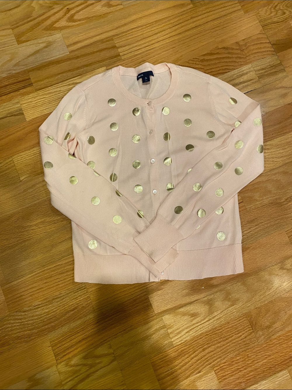 GAP Pink Cardigan with Gold Polka Dots